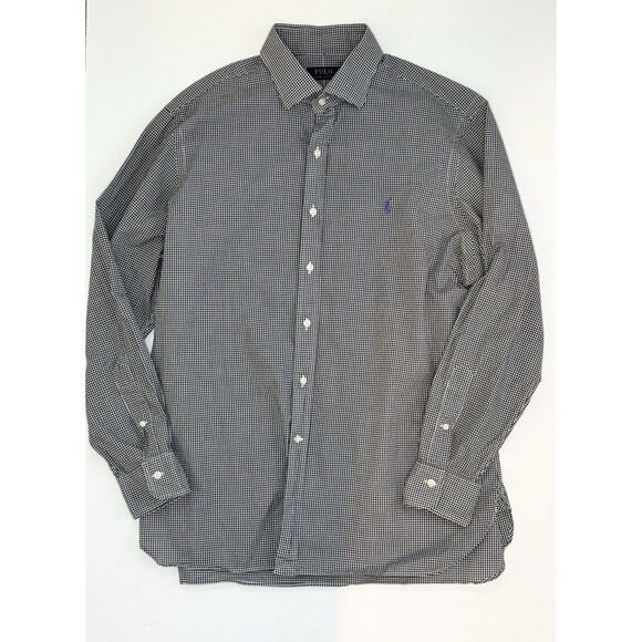 Polo Ralph Lauren Dress Shirt Button Down 17 34/35 Black White Purple Pony - Picture 2 of 5